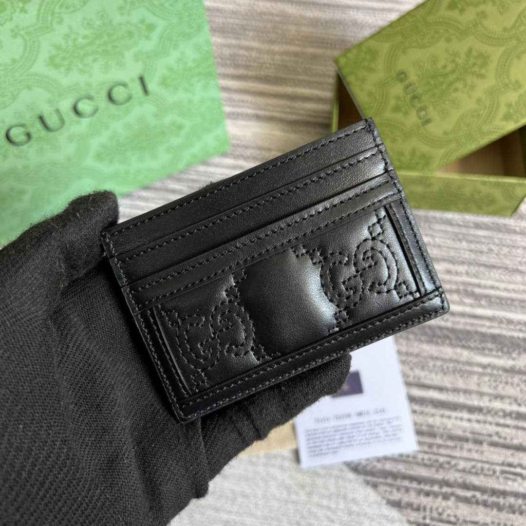 Gucci ‎723790 GG Matelassé card case black leather