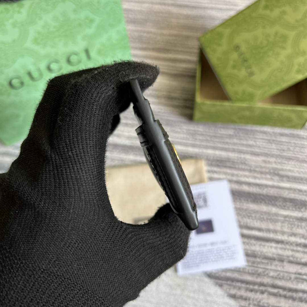 Gucci ‎723790 GG Matelassé card case black leather