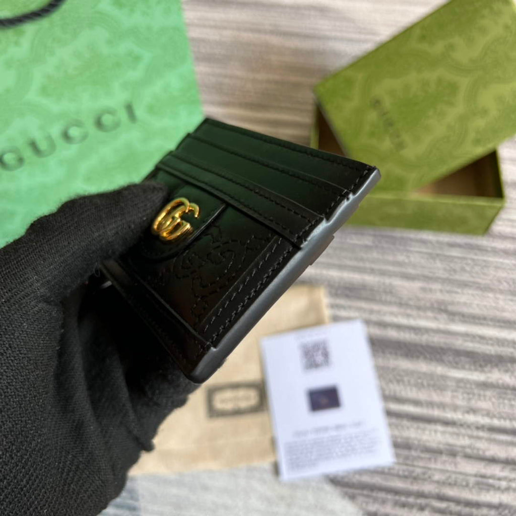Gucci ‎723790 GG Matelassé card case black leather