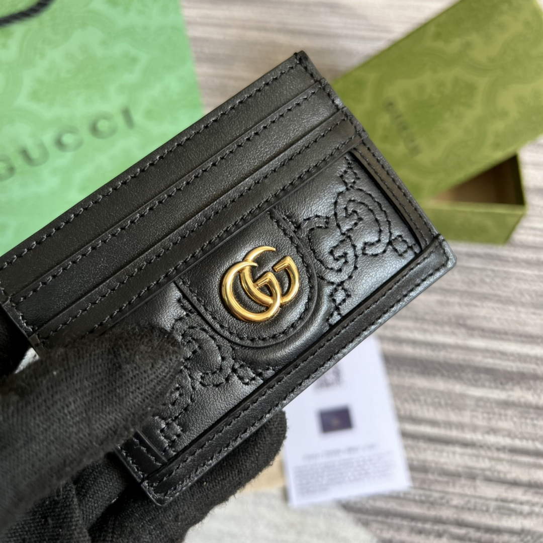 Gucci ‎723790 GG Matelassé card case black leather