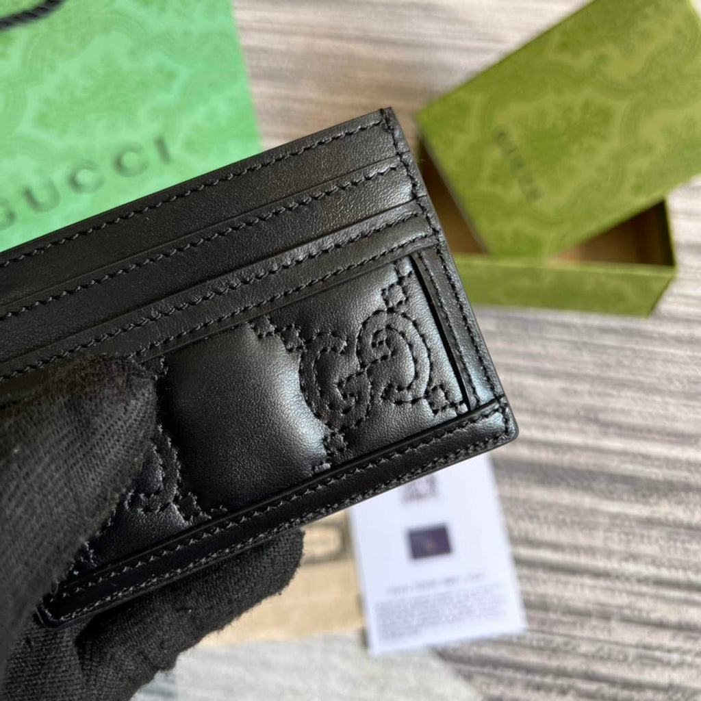 Gucci ‎723790 GG Matelassé card case black leather