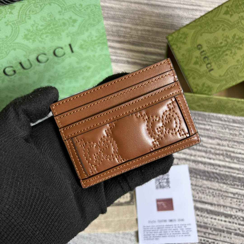 Gucci ‎723790 GG Matelassé card case brown leather