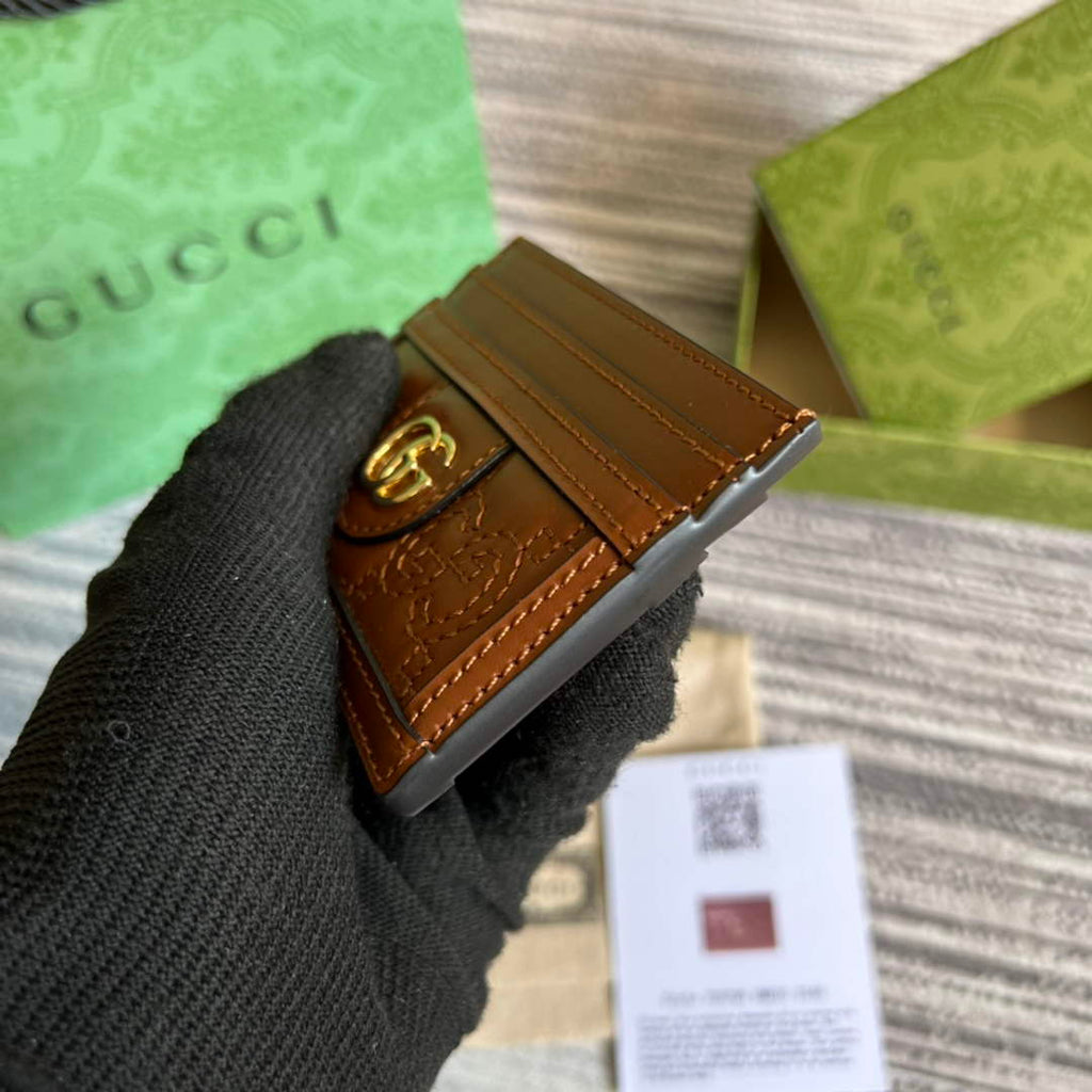 Gucci ‎723790 GG Matelassé card case brown leather