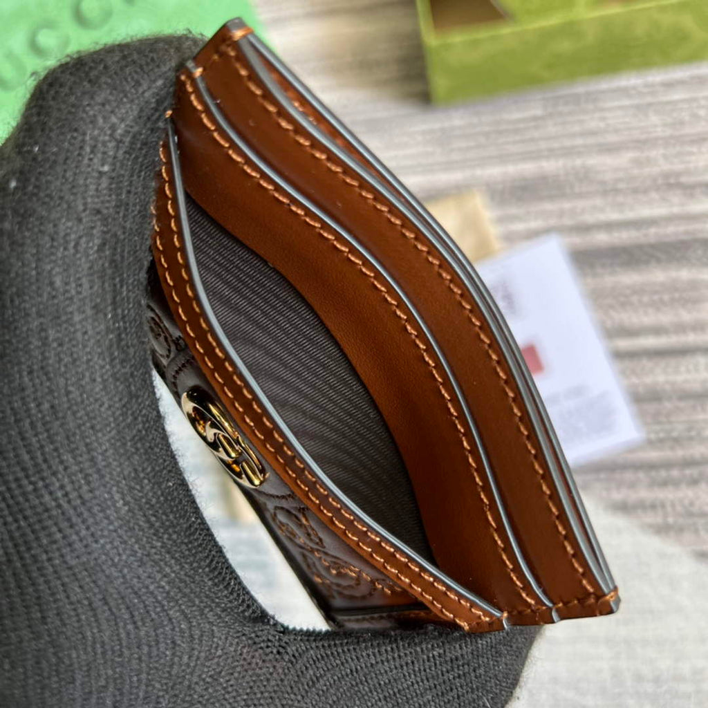 Gucci ‎723790 GG Matelassé card case brown leather
