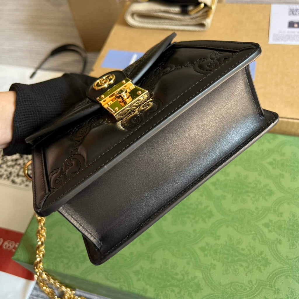 Gucci 724499 GG matelassé small top handle bag black leather