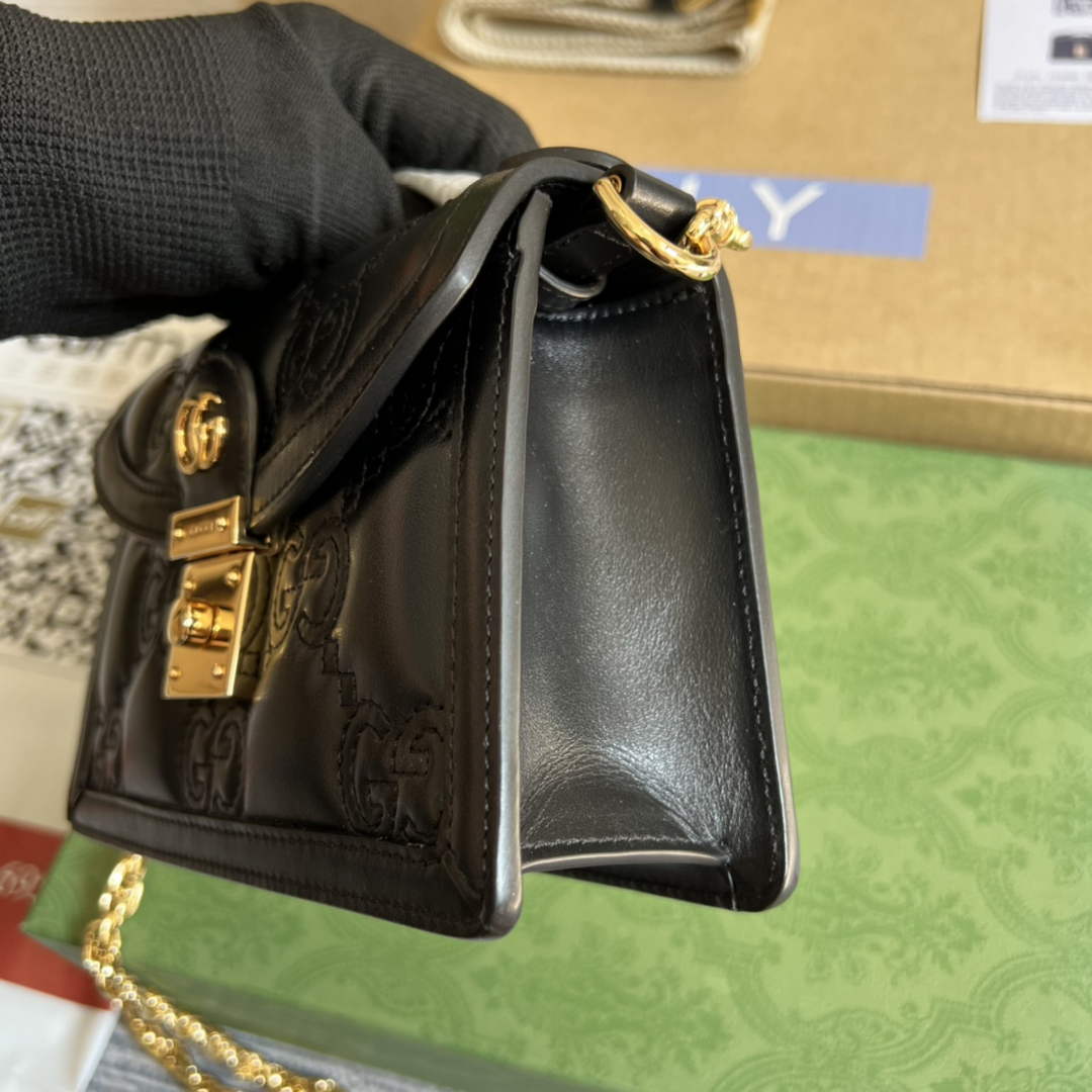 Gucci 724499 GG matelassé small top handle bag black leather