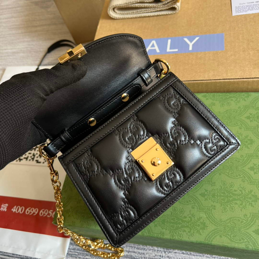 Gucci 724499 GG matelassé small top handle bag black leather