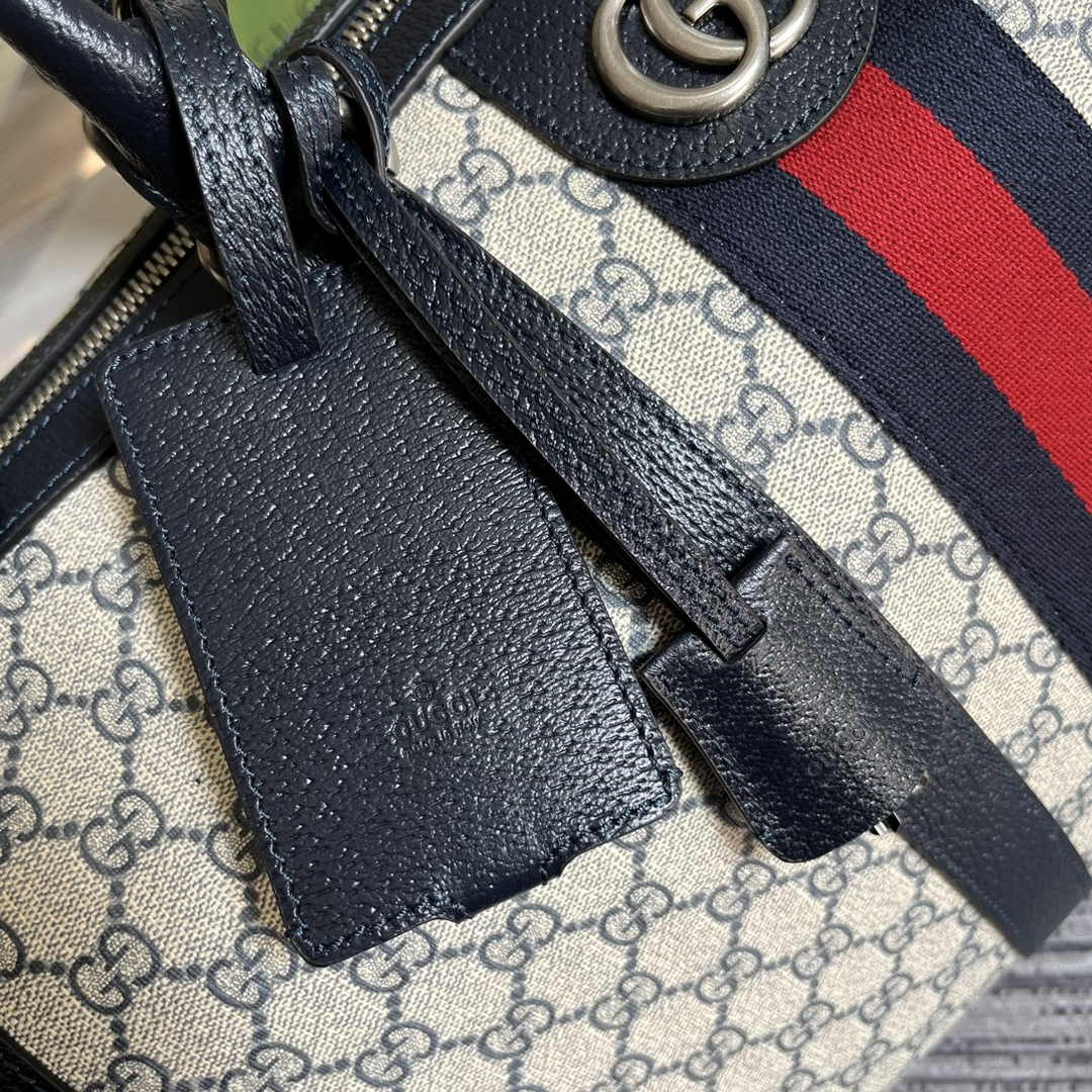 Gucci 724642 Savoy small duffle bag Beige and blue GG Supreme canvas