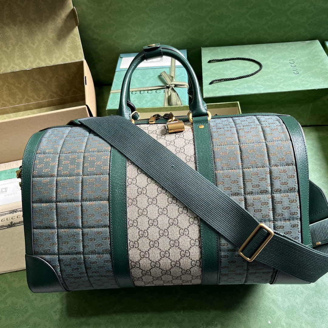 Gucci 724642 Mini GG canvas small duffle bag in Green leather