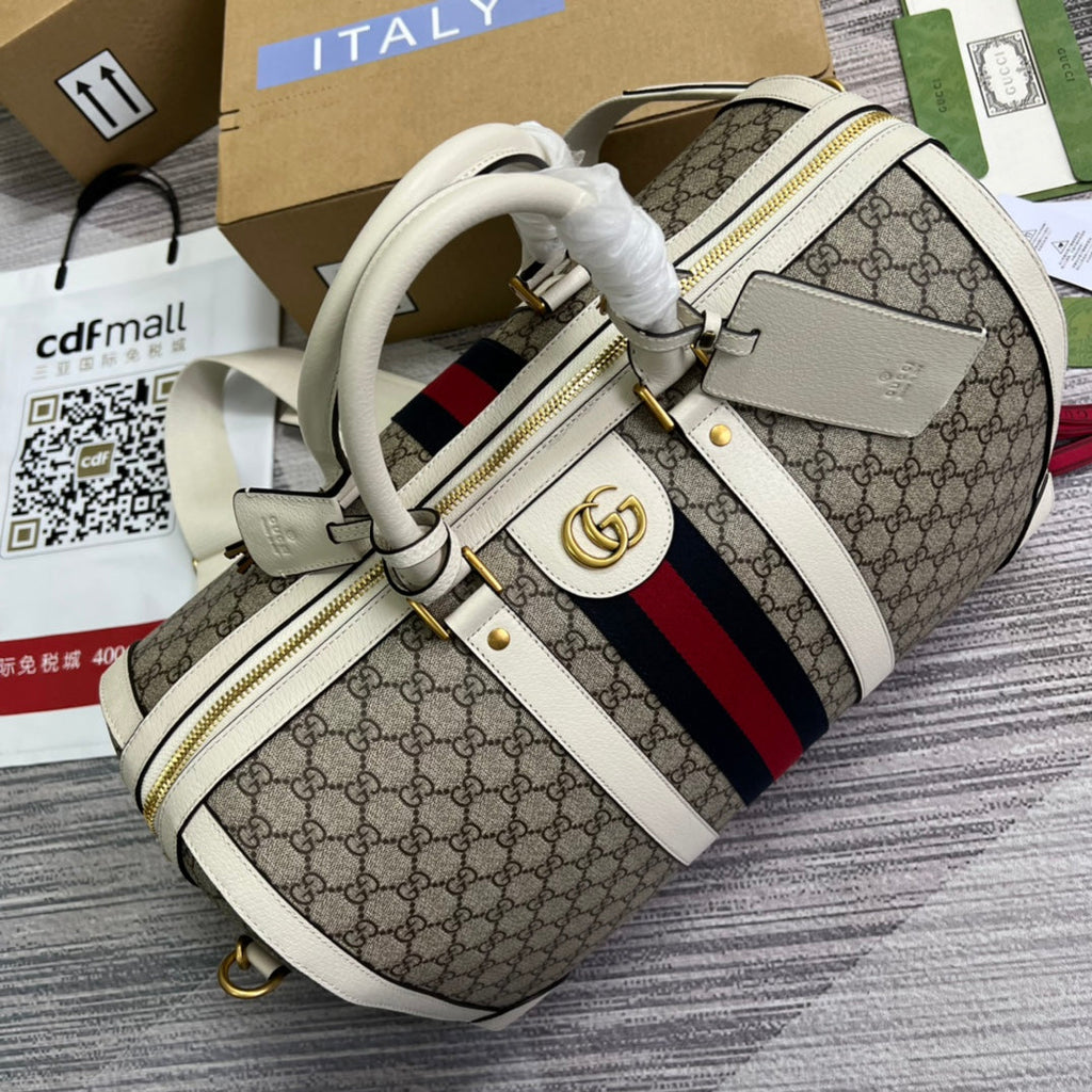 Gucci 724642 Savoy small duffle bag White and Beige GG Supreme canvas