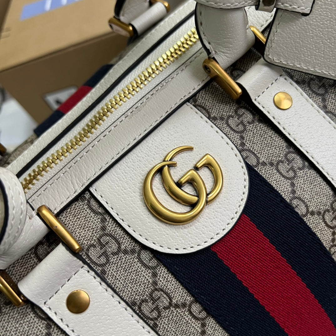 Gucci 724642 Savoy small duffle bag White and Beige GG Supreme canvas