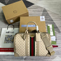 Gucci 724642 Savoy small duffle bag Beige and white GG Supreme canvas