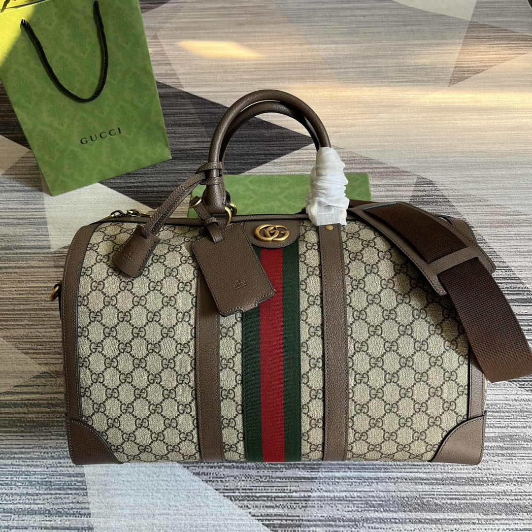 Gucci 724642 Savoy small duffle bag in beige and ebony Supreme