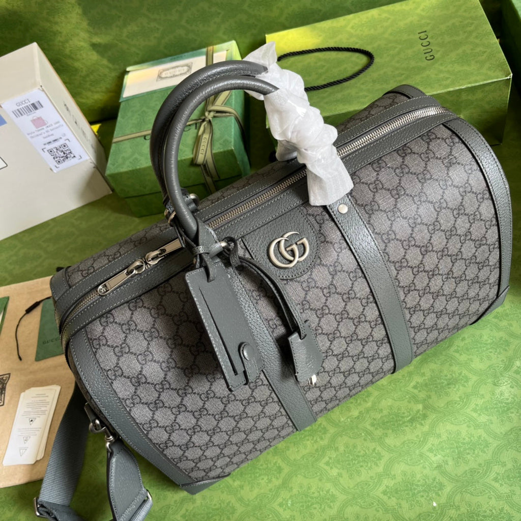Gucci 724642 Savoy small duffle bag in grey and black Supreme