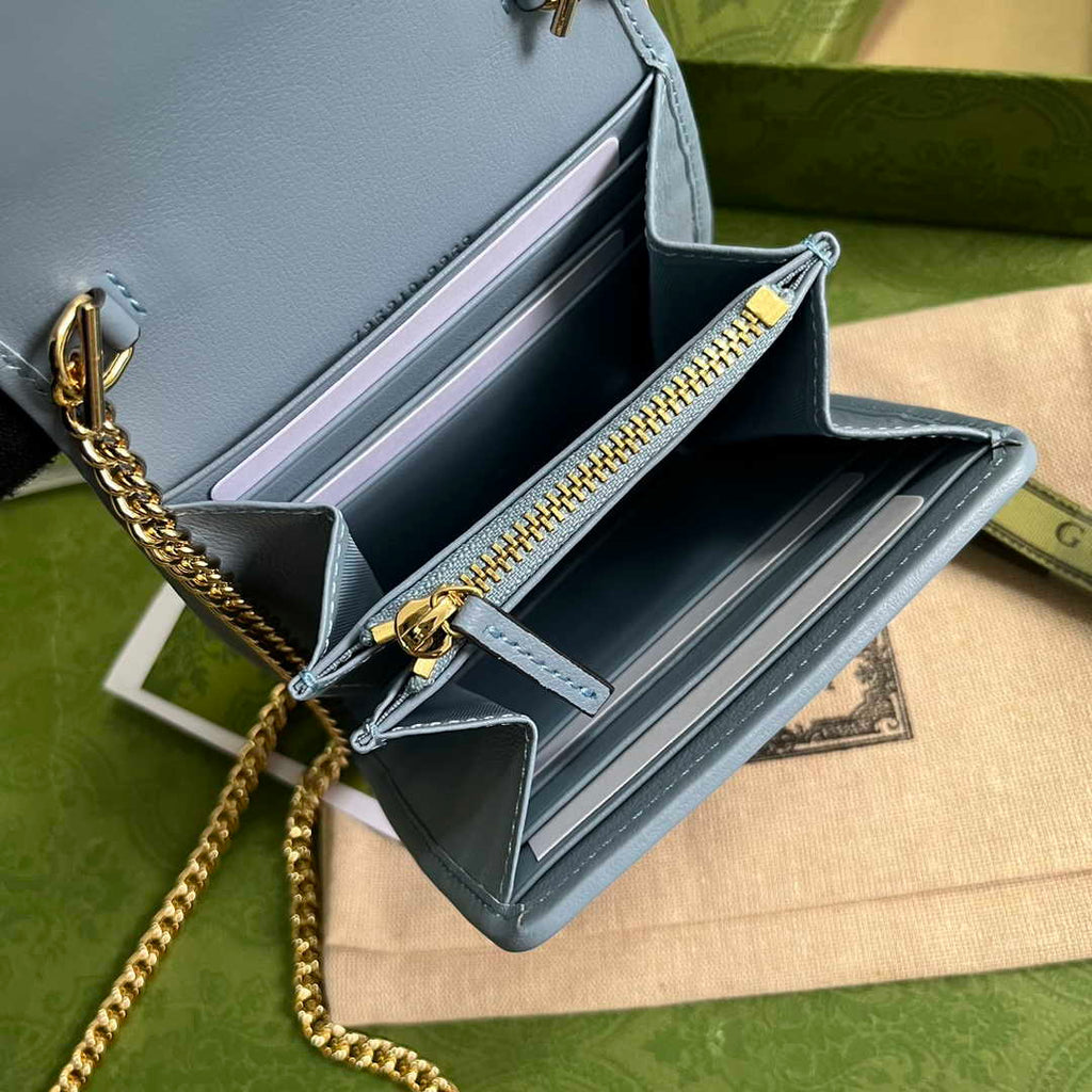 Gucci 725219 Blondie medium chain wallet in blue leather