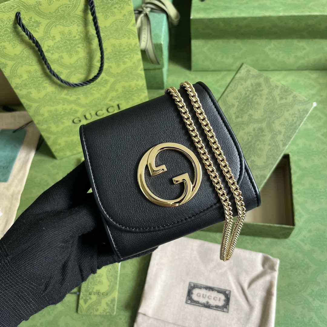 Gucci 725219 Blondie medium chain wallet in black leather