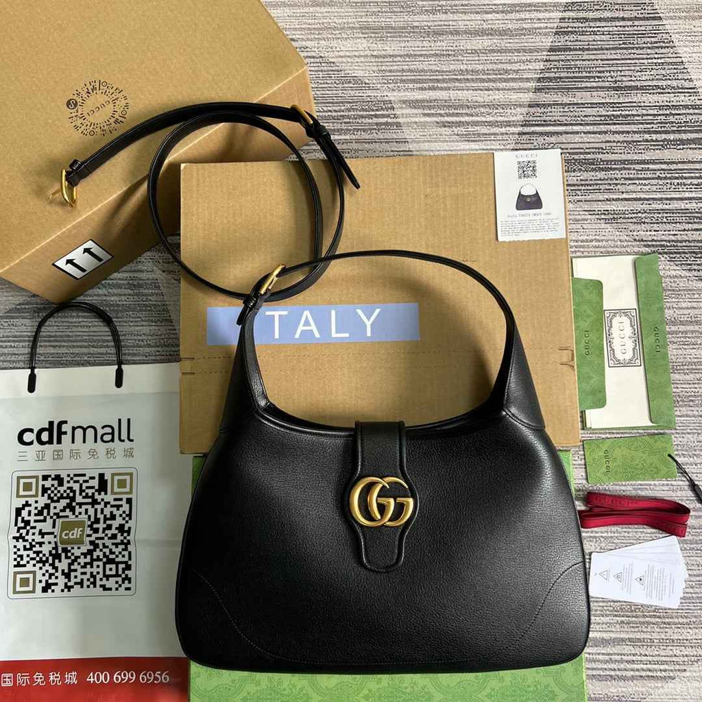 Gucci 726274 Aphrodite medium shoulder bag Black soft leather