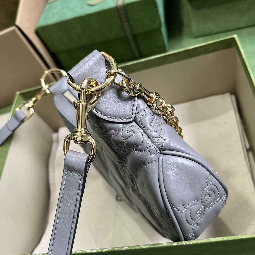 Gucci ‎739736 GG Matelassé mini bag in Gray leather