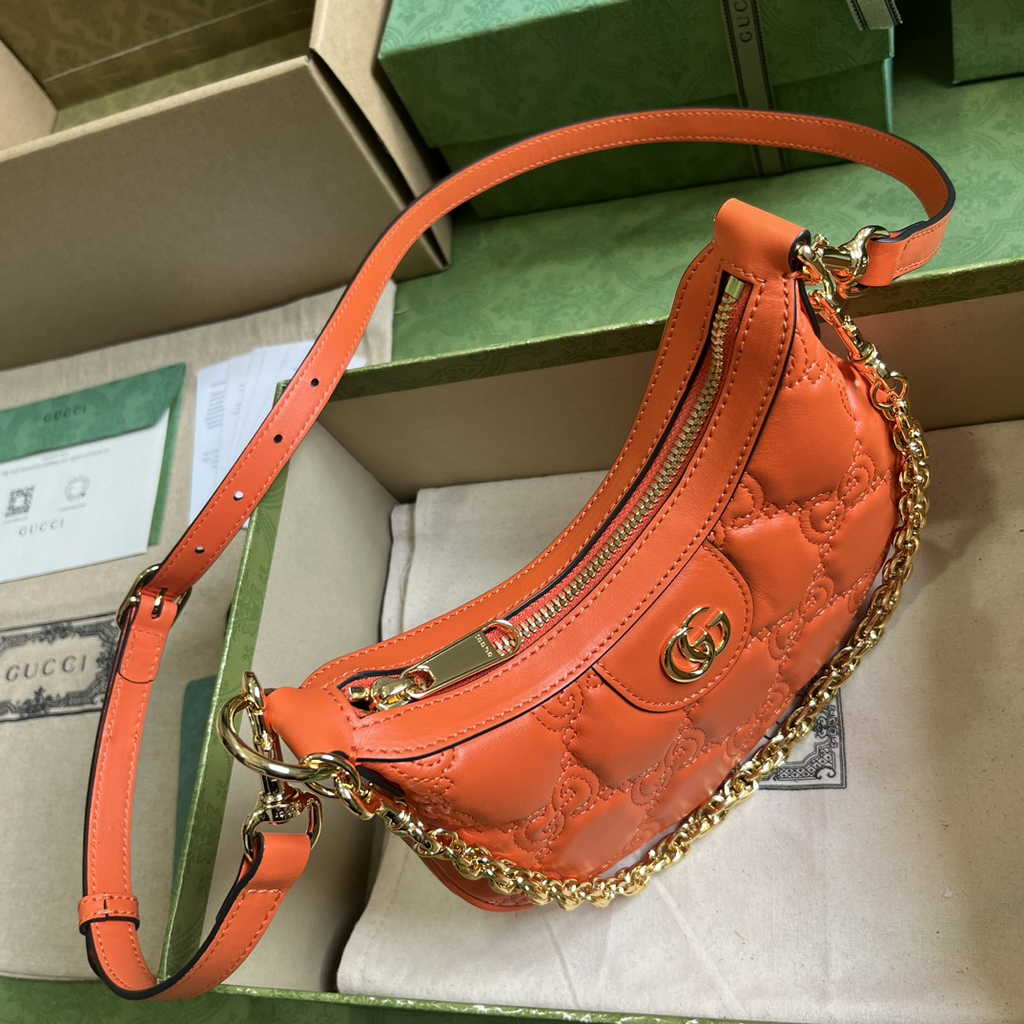 Gucci ‎739736 GG Matelassé mini bag in Orange leather