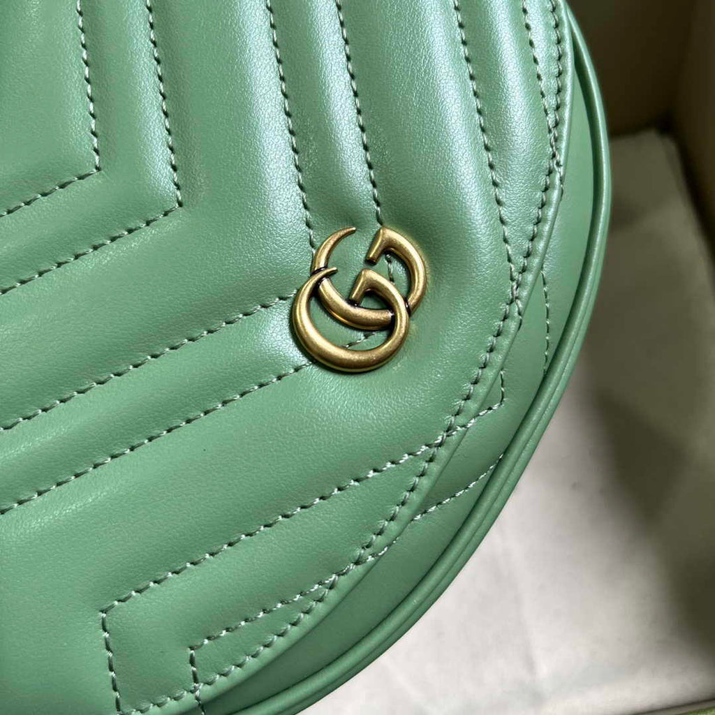 Gucci 746431 GG Marmont matelassé chain mini bag in green leather