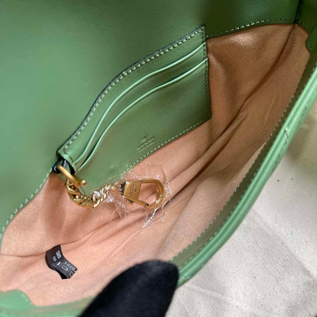 Gucci 746431 GG Marmont matelassé chain mini bag in green leather