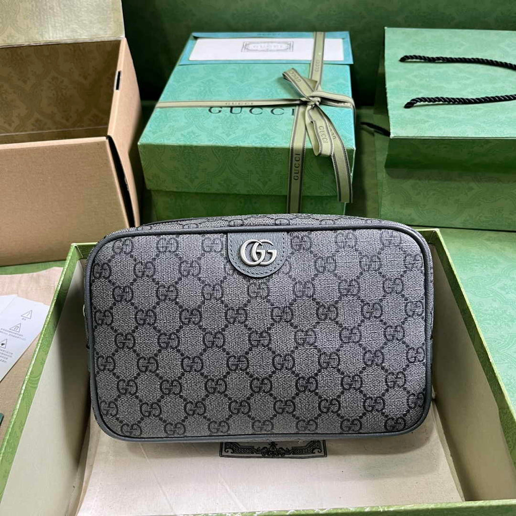 Gucci 760019 Ophidia GG toiletry case in grey and black Supreme