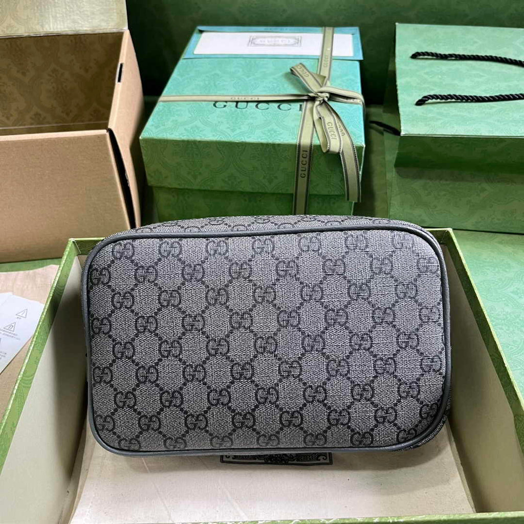 Gucci 760019 Ophidia GG toiletry case in grey and black Supreme