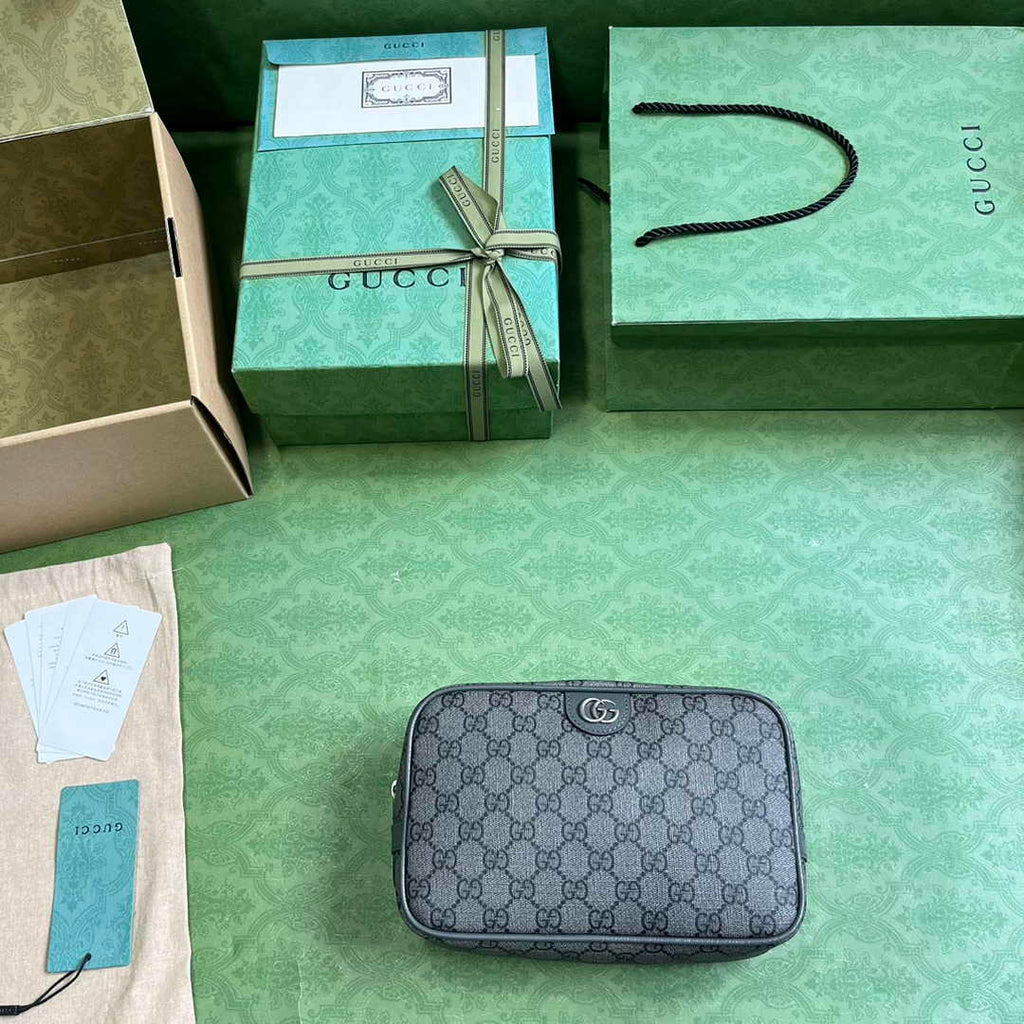 Gucci 760019 Ophidia GG toiletry case in grey and black Supreme