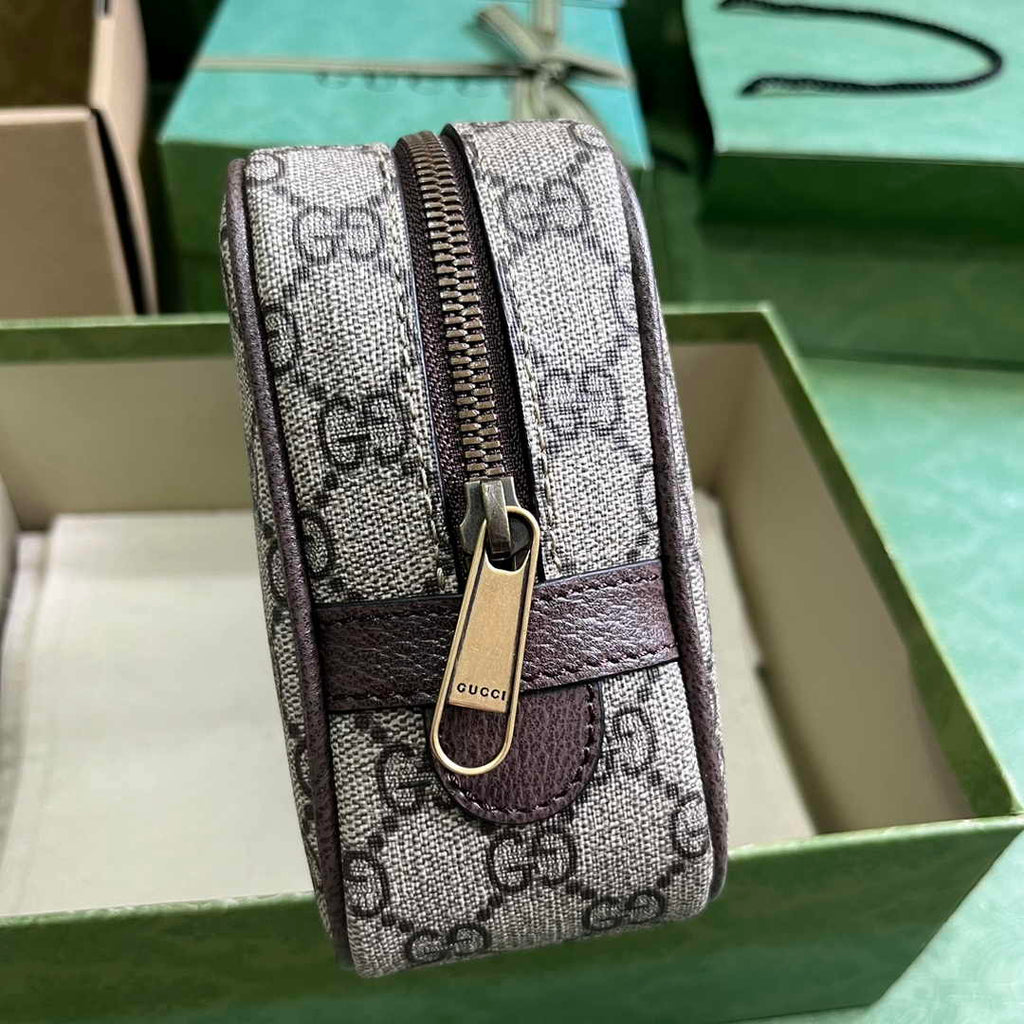 Gucci 760019 Savoy toiletry case with Web Beige and ebony GG Supreme canvas