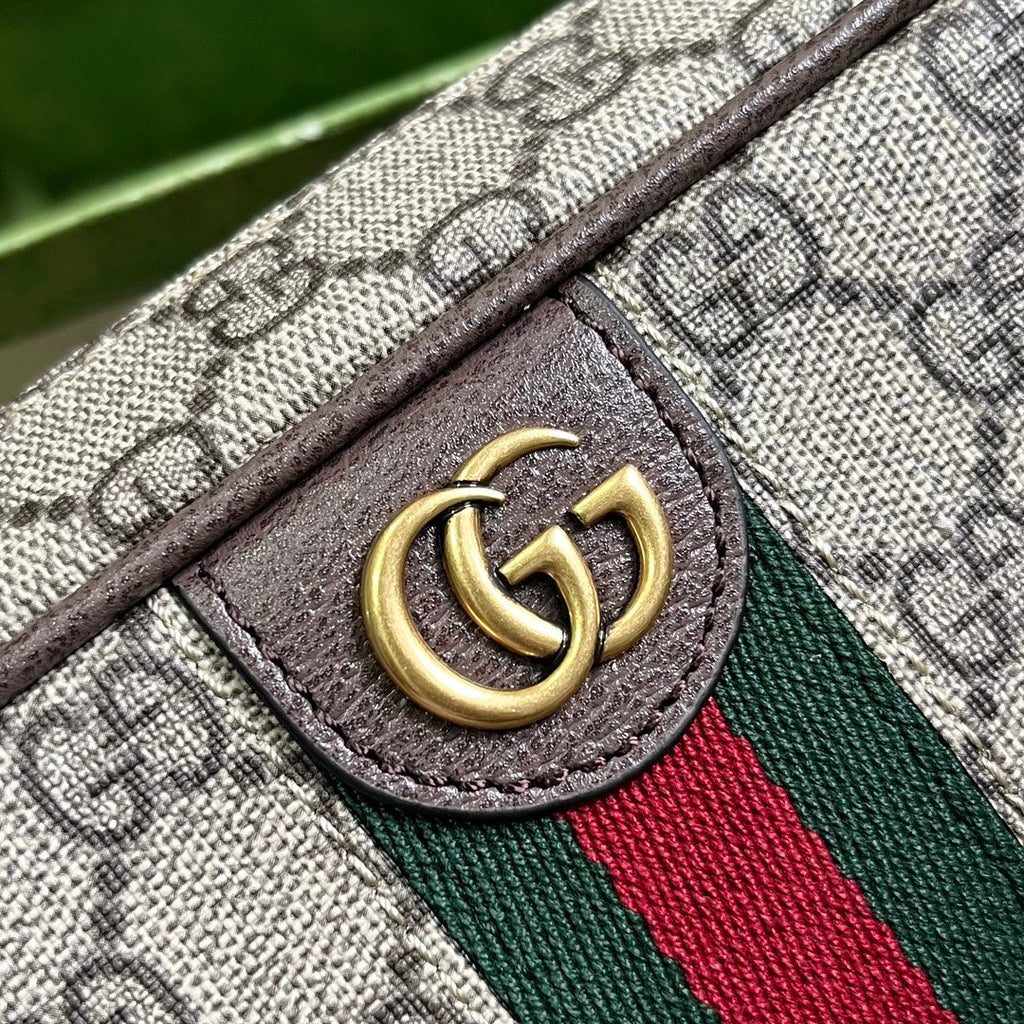Gucci 760019 Savoy toiletry case with Web Beige and ebony GG Supreme canvas