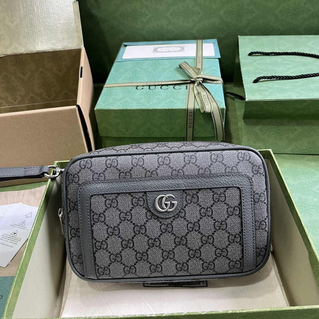 Gucci 760245 Ophidia GG pouch in Grey and black GG Supreme canvas