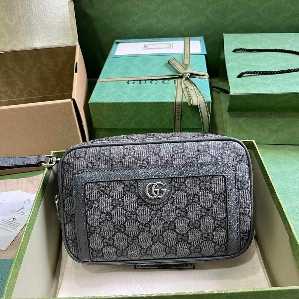 Gucci 760245 Ophidia GG pouch in Grey and black GG Supreme canvas
