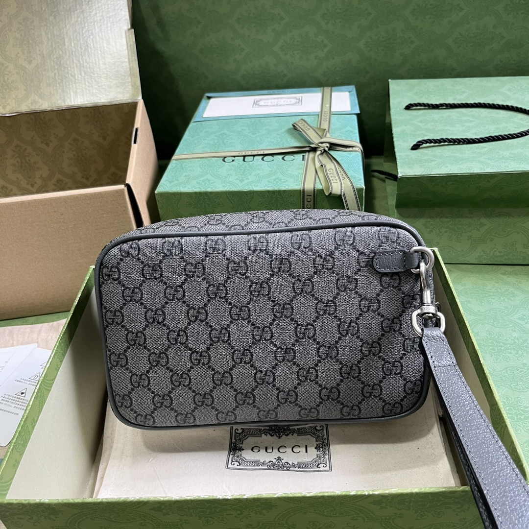 Gucci 760245 Ophidia GG pouch in Grey and black GG Supreme canvas