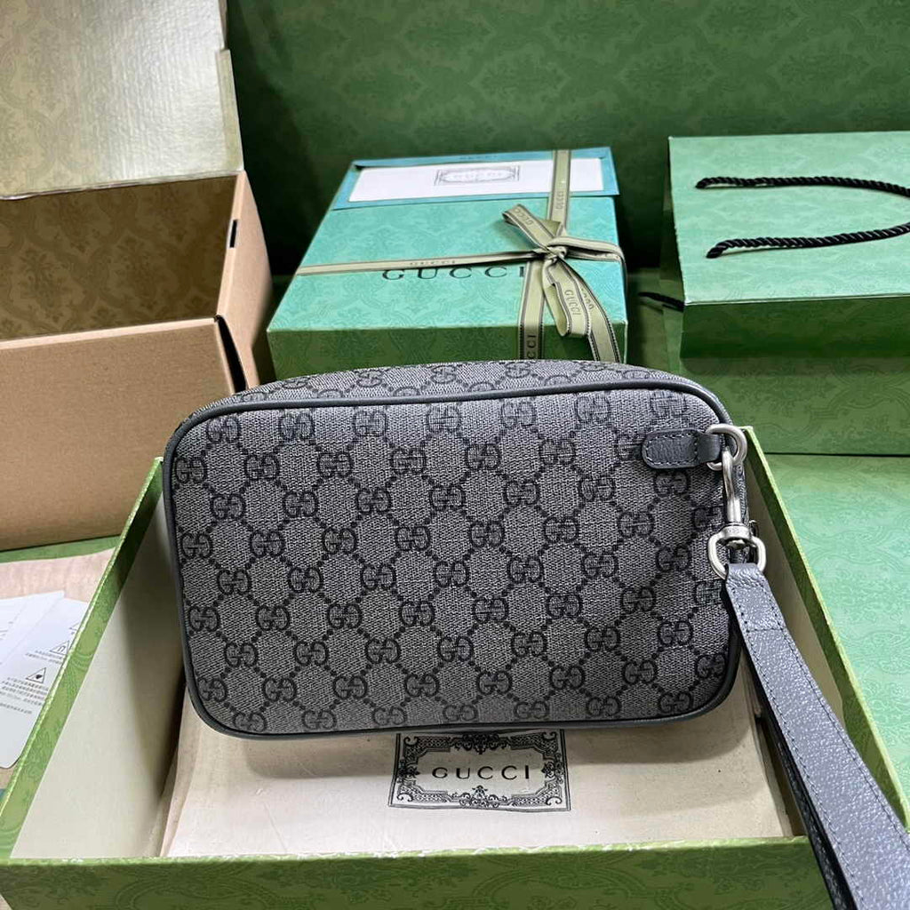 Gucci 760245 Ophidia GG pouch in Grey and black GG Supreme canvas