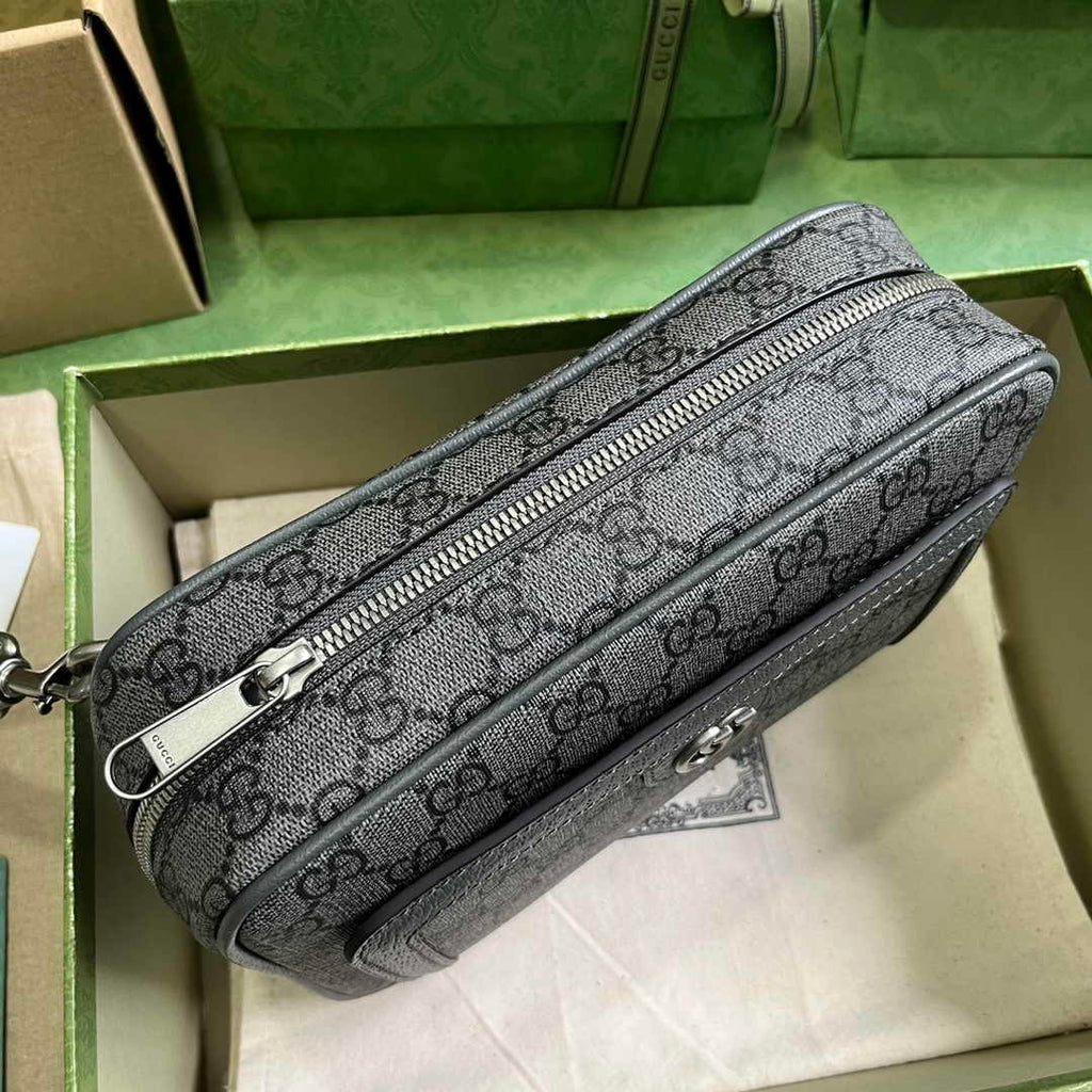 Gucci 760245 Ophidia GG pouch in Grey and black GG Supreme canvas