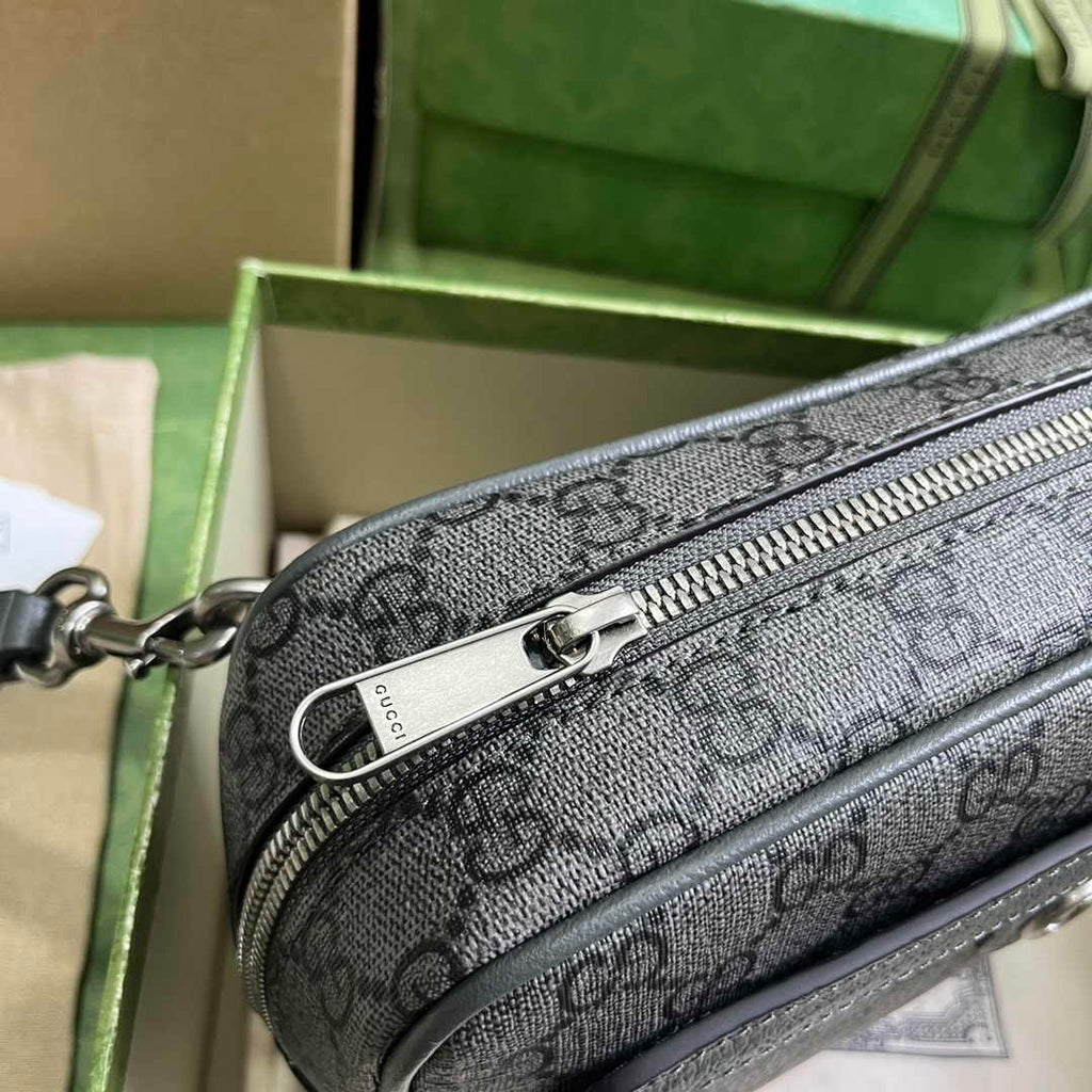 Gucci 760245 Ophidia GG pouch in Grey and black GG Supreme canvas