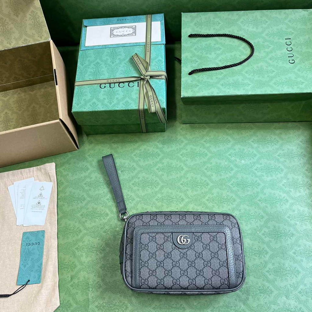 Gucci 760245 Ophidia GG pouch in Grey and black GG Supreme canvas