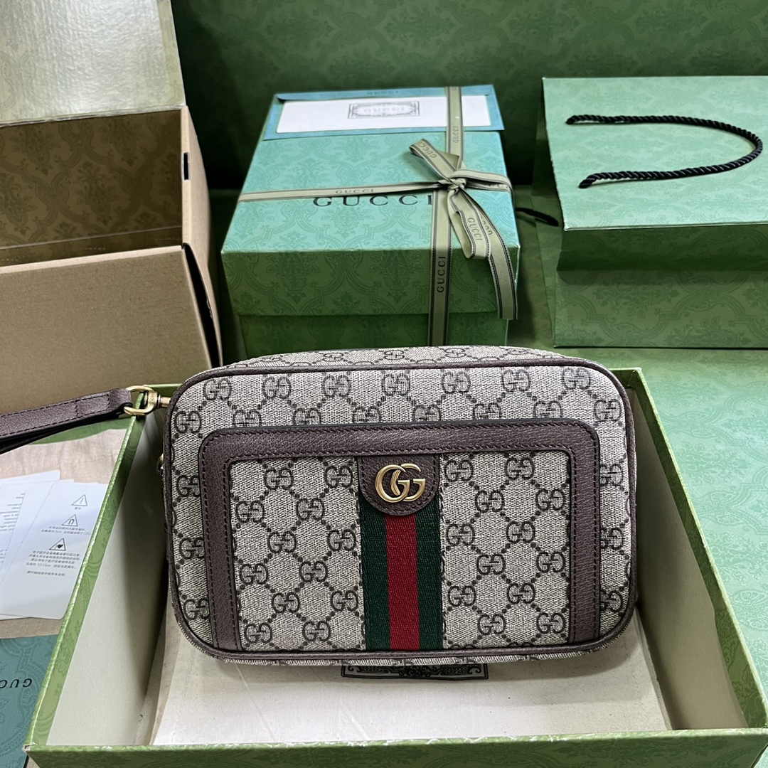 Gucci 760245 Ophidia GG pouch in beige and ebony Supreme