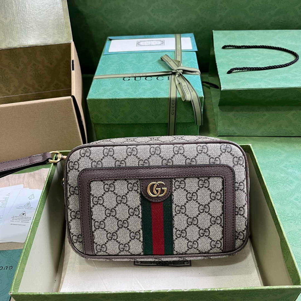 Gucci 760245 Ophidia GG pouch in beige and ebony Supreme