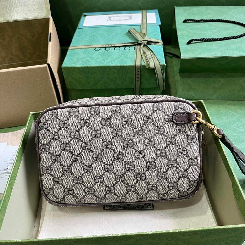 Gucci 760245 Ophidia GG pouch in beige and ebony Supreme
