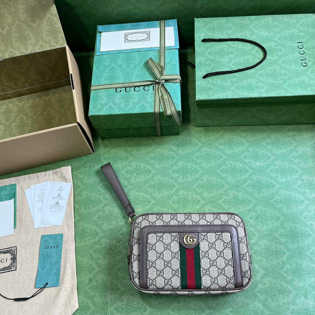 Gucci 760245 Ophidia GG pouch in beige and ebony Supreme