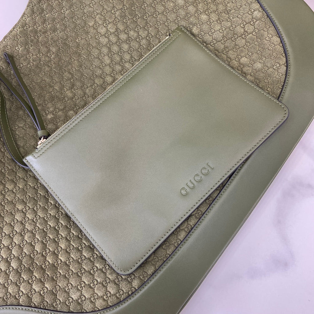 Gucci B large shoulder bag, 815924 in dark green GG suede