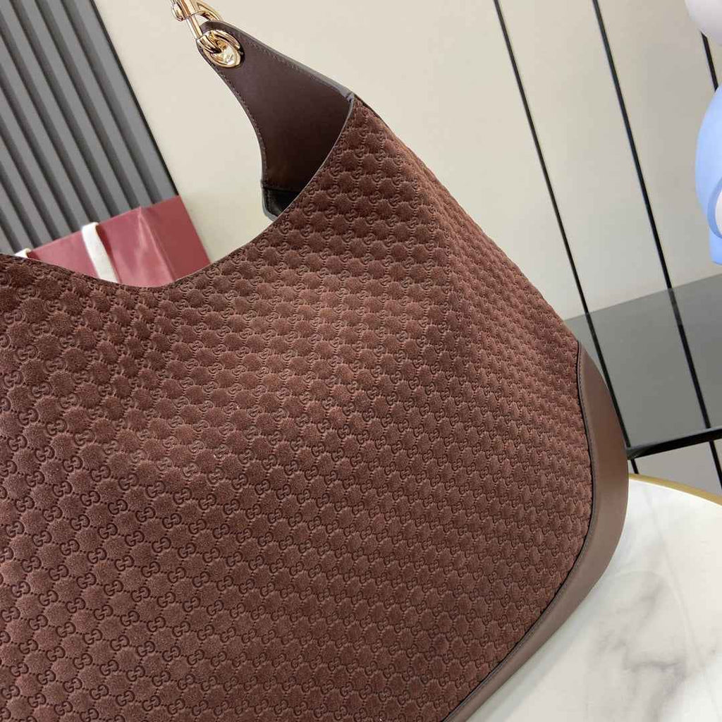 Gucci B large shoulder bag, 815924 in coffee GG suede