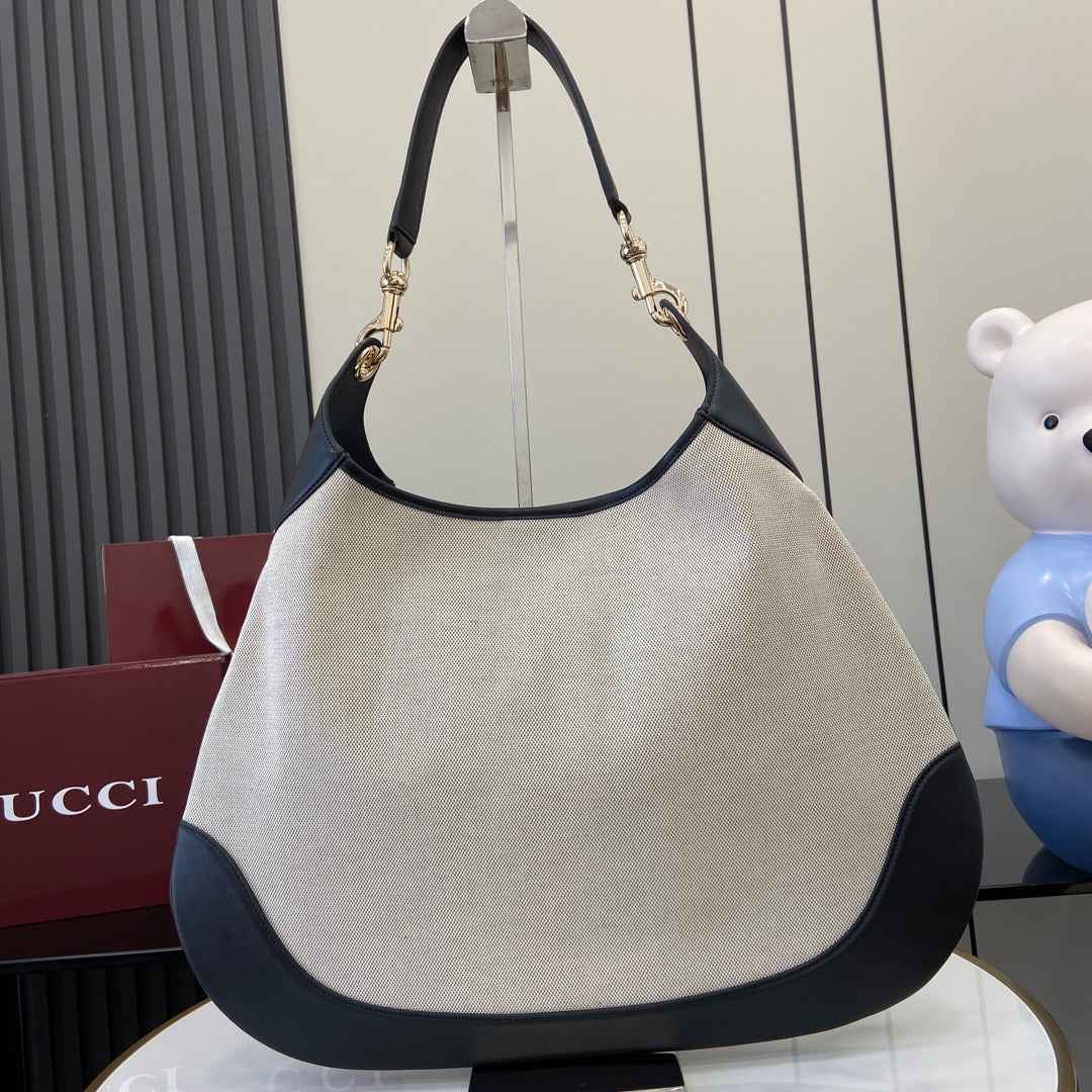 Gucci B Large shoulder bag, 815924 in natural canvas black leather