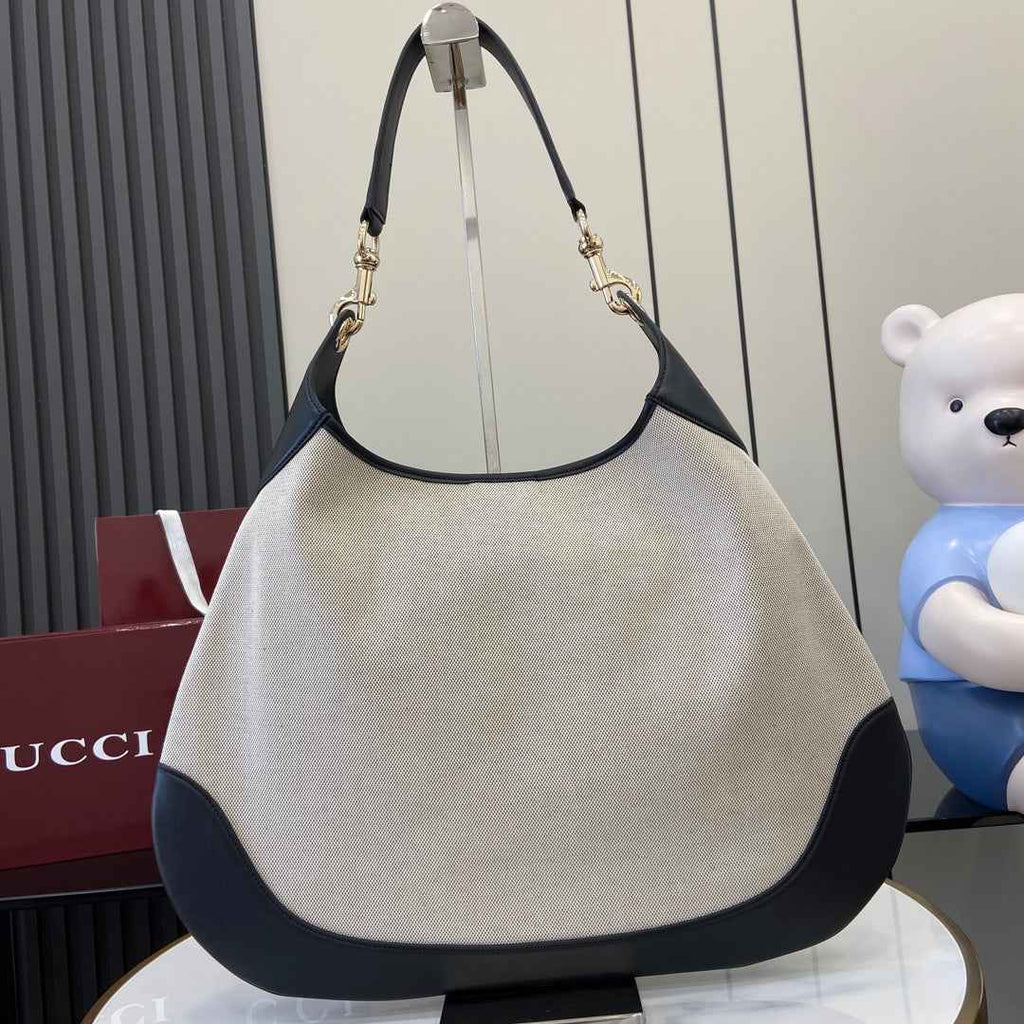 Gucci B Large shoulder bag, 815924 in natural canvas black leather