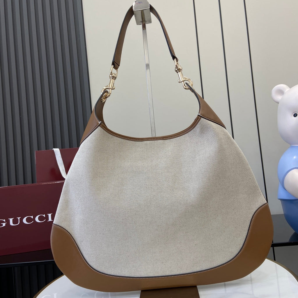 Gucci B large shoulder bag, 815924 in natural canvas brown leather