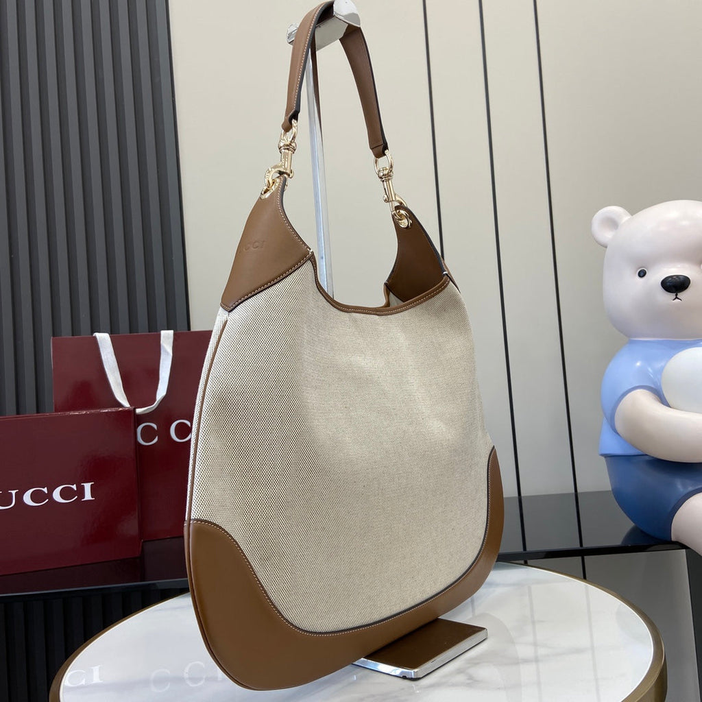 Gucci B large shoulder bag, 815924 in natural canvas brown leather