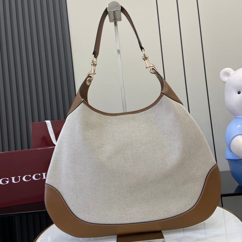 Gucci B large shoulder bag, 815924 in natural canvas brown leather