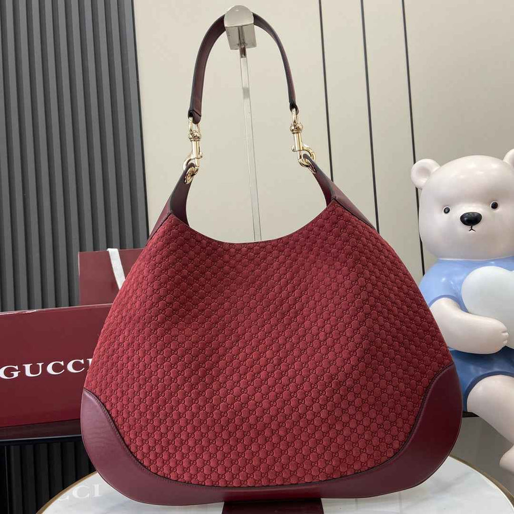 Gucci B large shoulder bag, 815924 in wine red GG suede