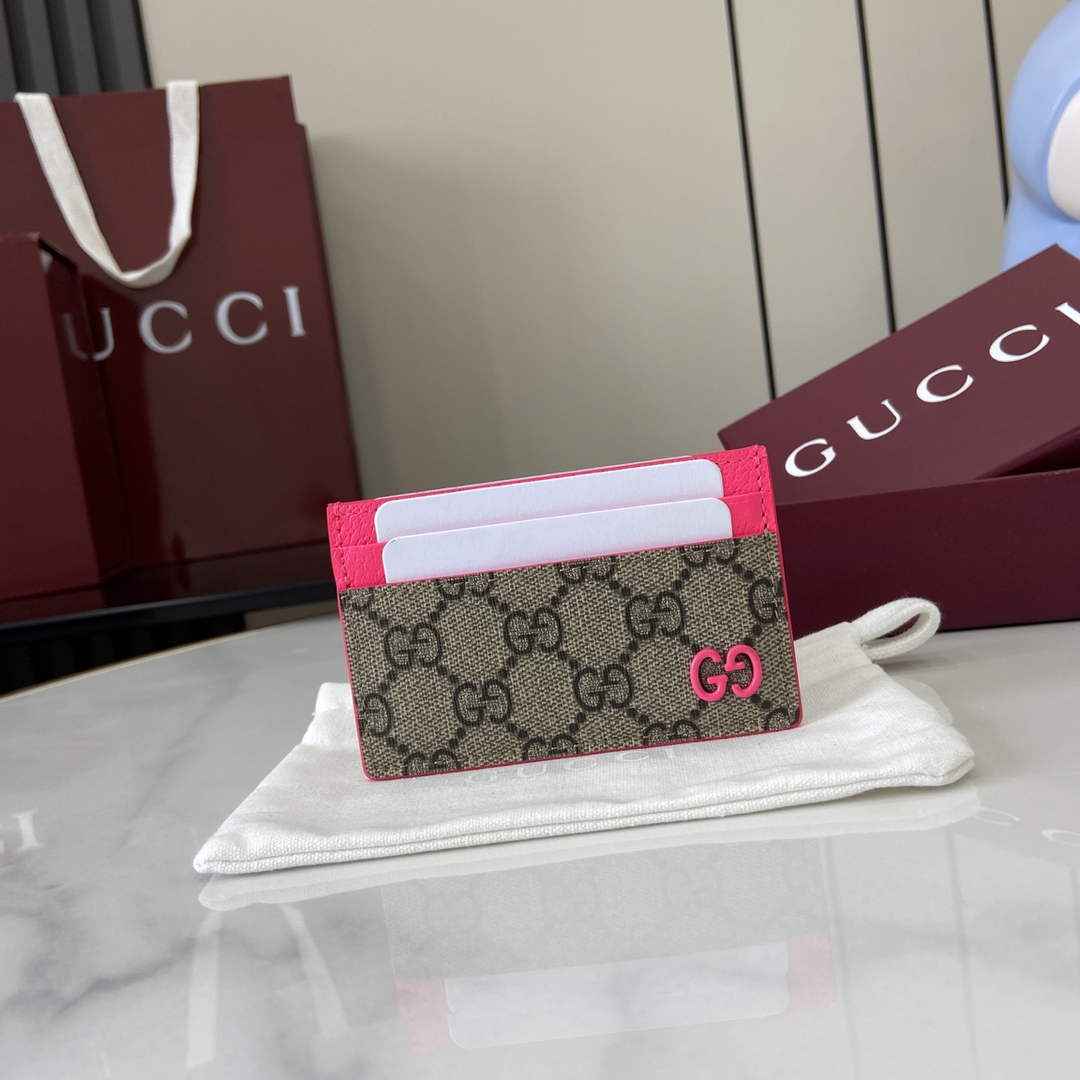 Gucci Bi-color GG card case 768248 pink leathe